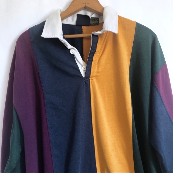 Vintage Tops - Vintage Brittany Bay Color Block Rugby Style Shirt